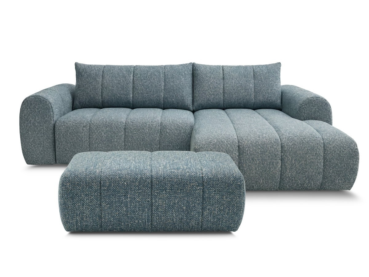 Bobochic Nesty Ecksofa 272 cm mit Pouf Melange-Stoff Blau Ecke rechts