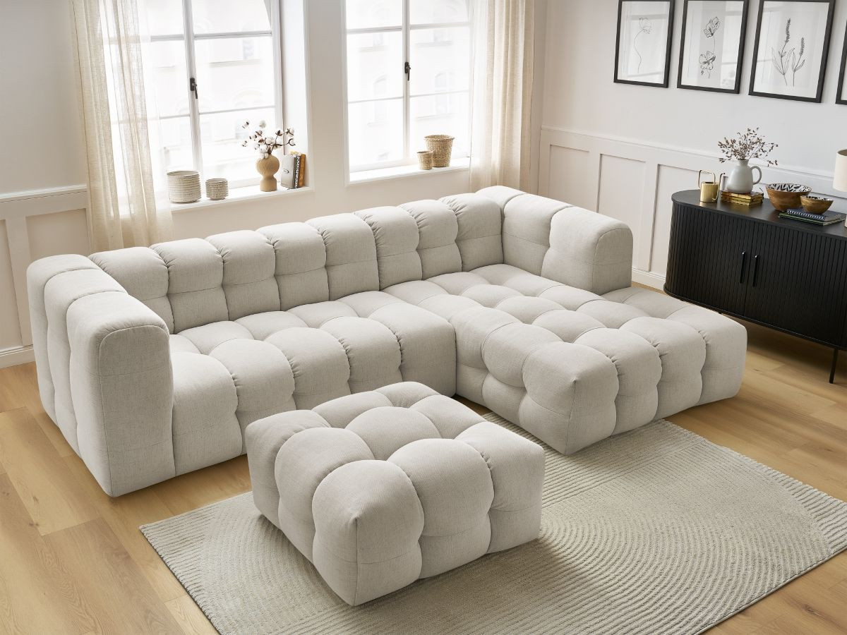 Bobochic Cloud Ecksofa mit Pouf 288 × 184 cm Stoff Beige Ecke rechts