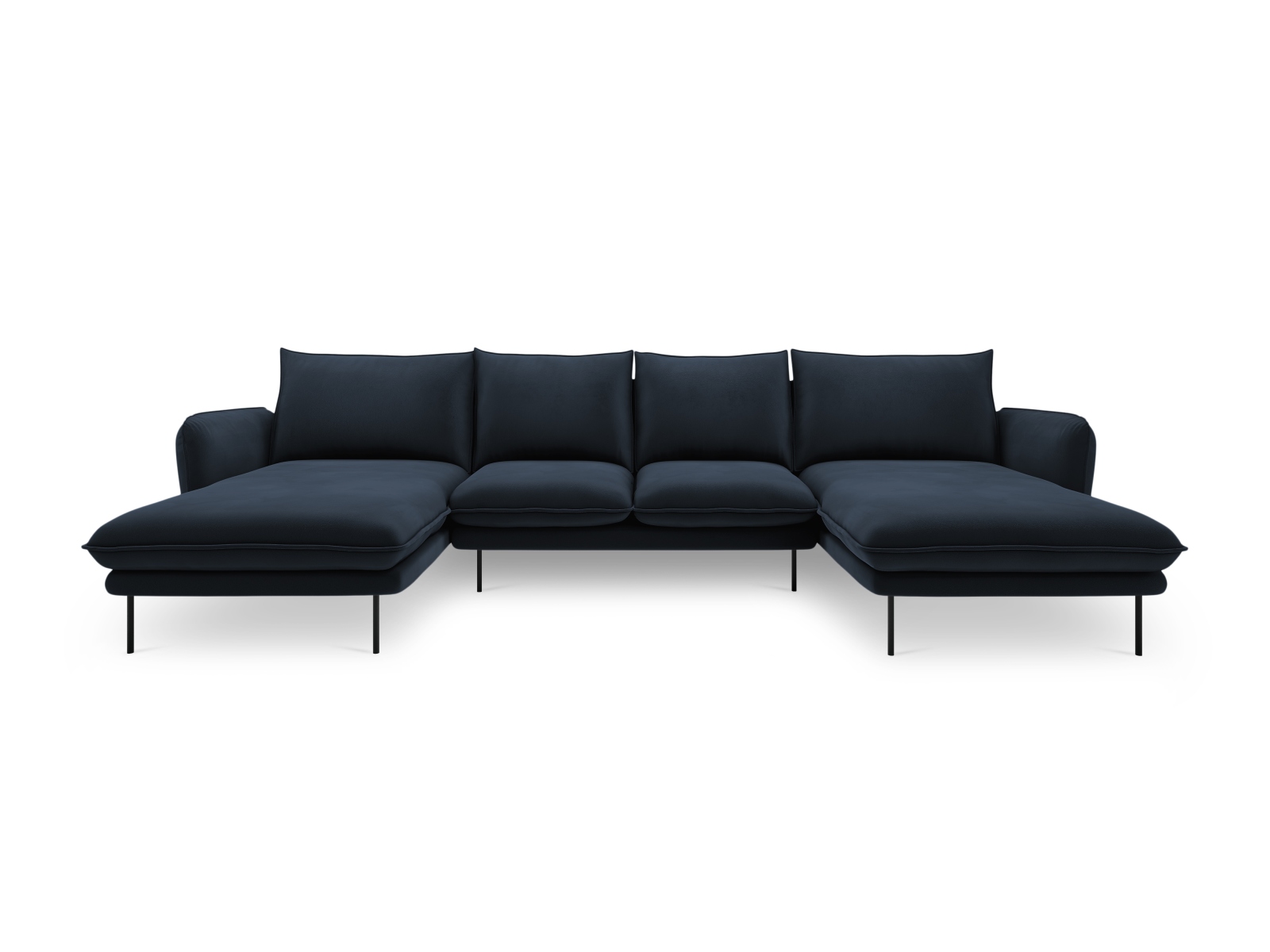 Cosmopolitan Design Panoramasofa Vienna 6-Sitzer Samt Bluvel Dunkelblau Beine Schwarzes Metall