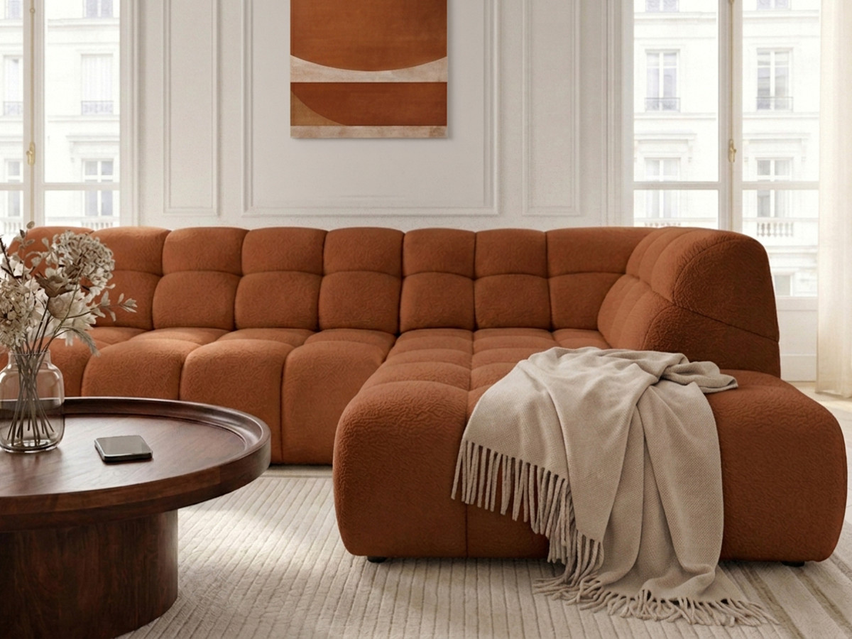 Bobochic Andre Ecksofa mit Schlaffunktion Chenille Orange Ecke rechts