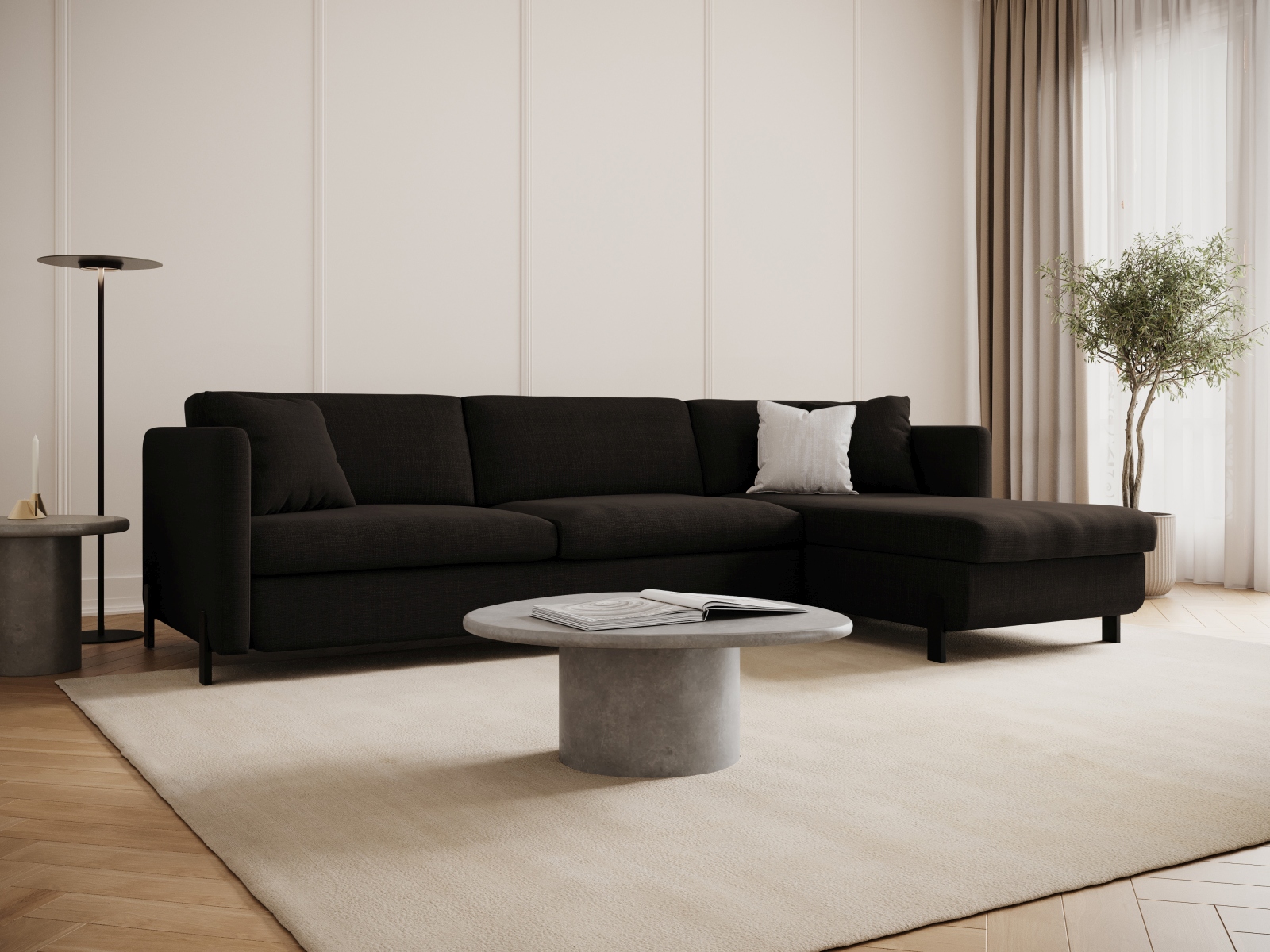 Micadoni Schlaf-Ecksofa Gloria 4-Sitzer Rechts Strukturierter Stoff Dunkelgrau 205x140