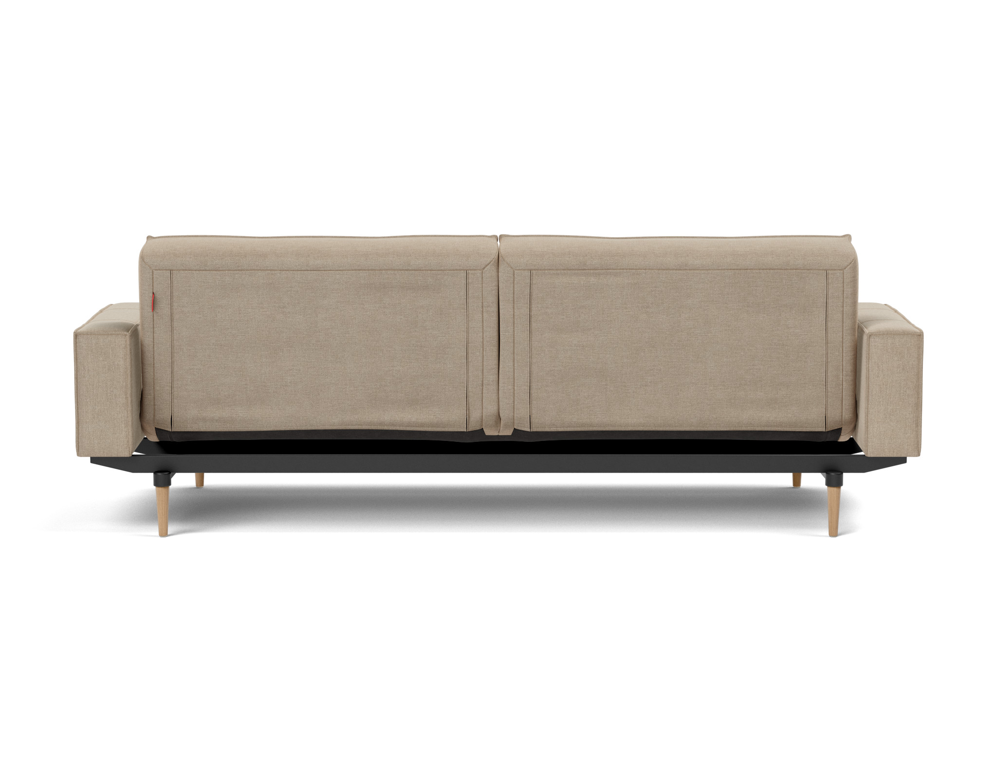 Schlafsofa Splitback mit Armlehnen Flachgewebe Phobos 587-Mocha Beine Styletto Eiche hell