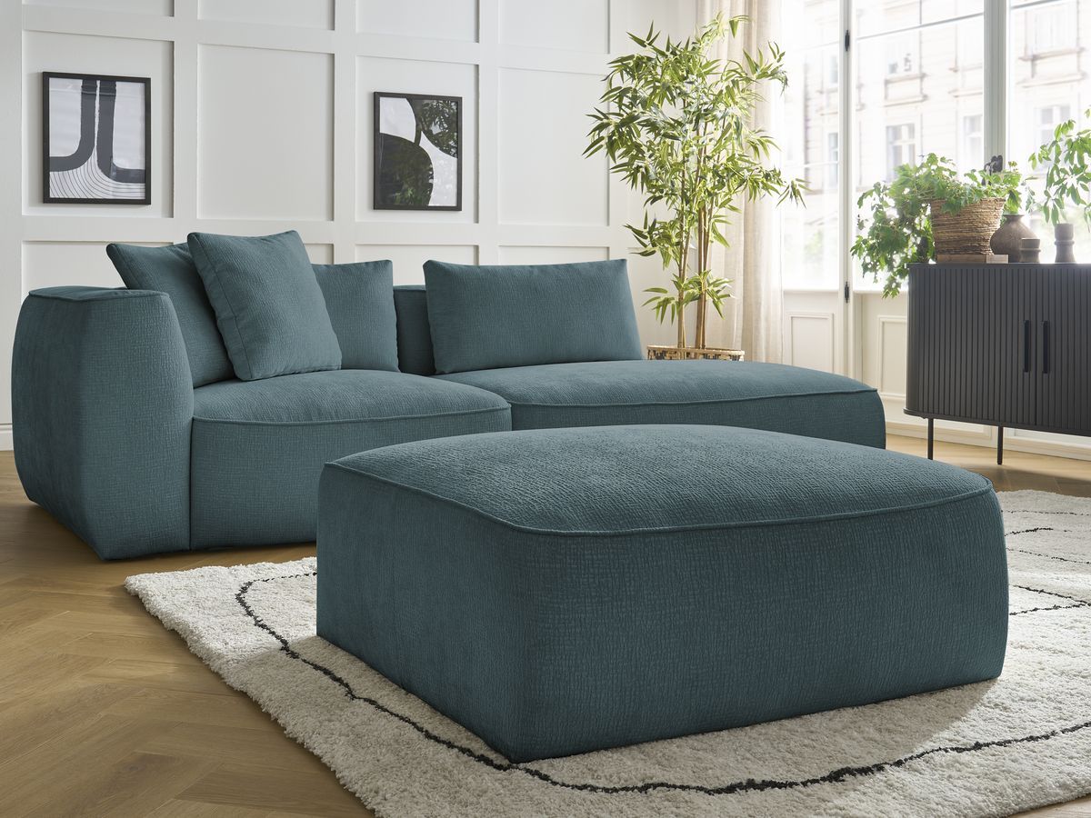 Bobochic Leopold Sofa 4-Sitzer mit Pouf Strukturstoff Dunkelblau Armlehne links