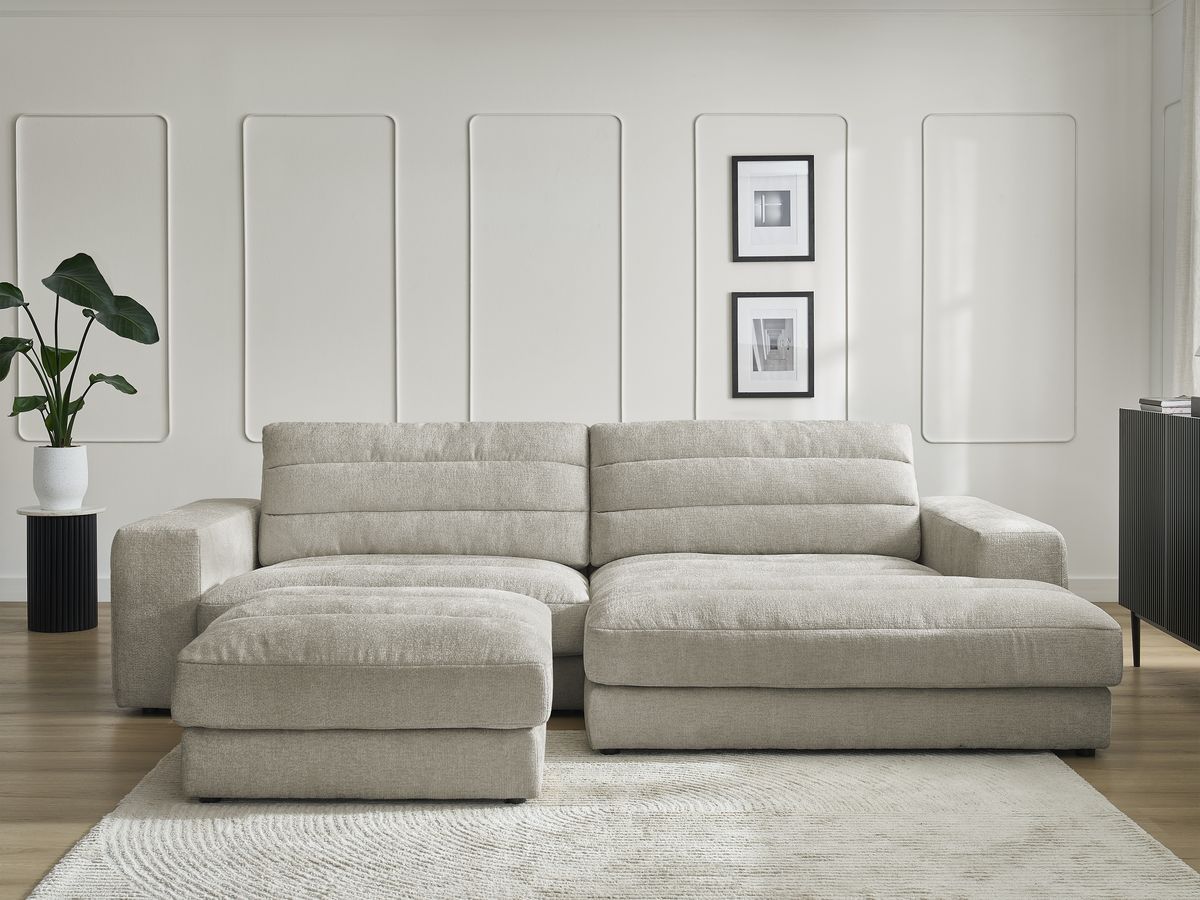 Bobochic Sierra Ecksofa mit Pouf Strukturstoff Taupe Ecke rechts