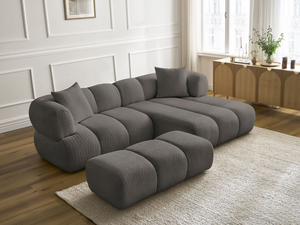 Bobochic Pamira Ecksofa mit Pouf Bouclé-Stoff Braun Ecke rechts