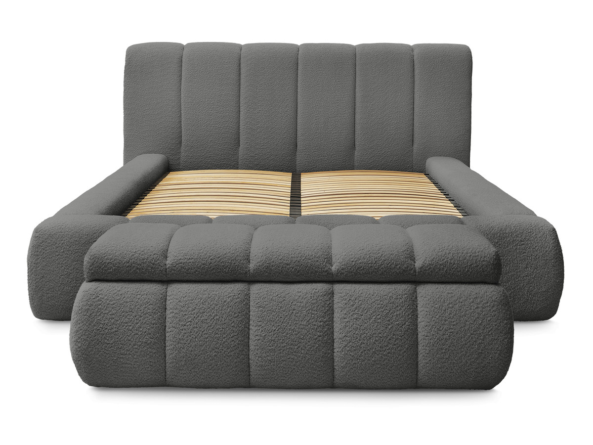 Bobochic Denali Polsterbett mit Bettkasten mit Bettbank Bouclé-Stoff Dunkelgrau, Liegefläche 180 × 200 cm