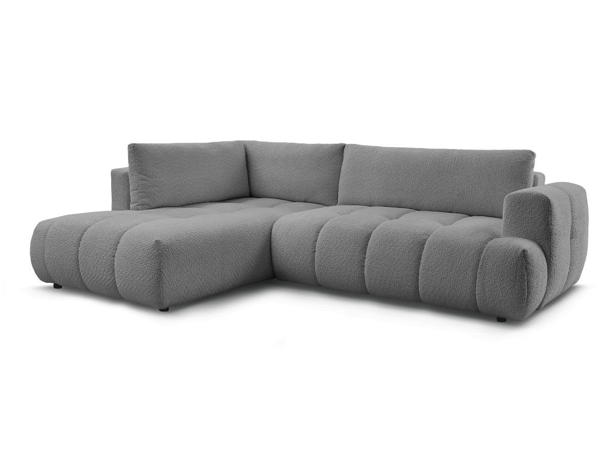 Bobochic Fuji Ecksofa mit Schlaffunktion und Bettkasten 282 × 204 cm Bouclé-Stoff Dunkelgrau Ecke links