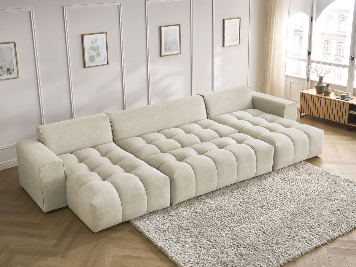 Bobochic Mont-blanc Wohnlandschaft mit Pouf Samt Beige
