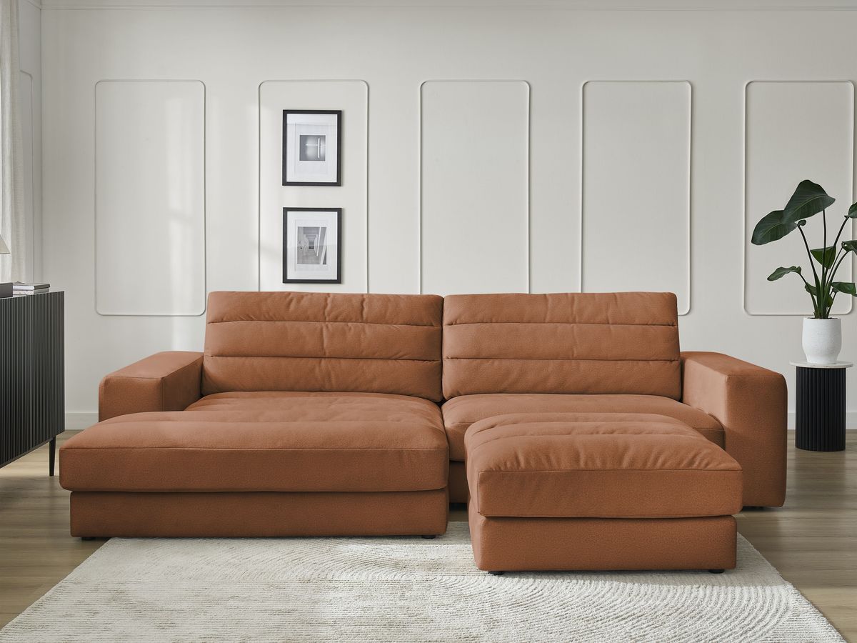 Bobochic Sierra Ecksofa mit Pouf Samt Orange Ecke links