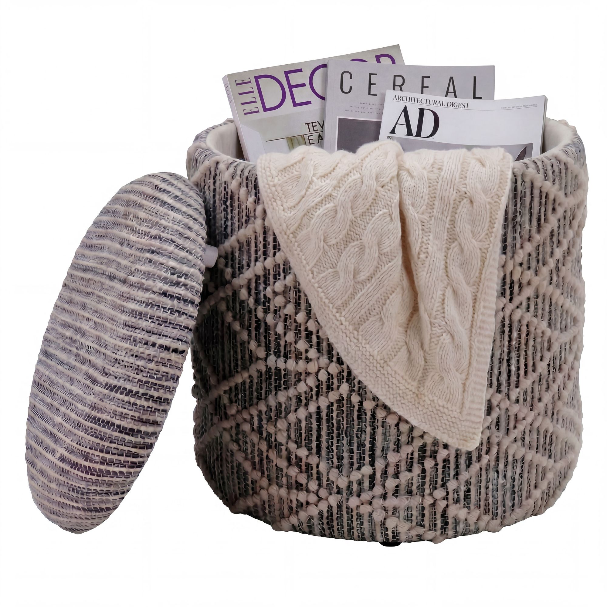 Sitzhocker Nesna Stoff Grau Strick 40 × 40 × 45 cm