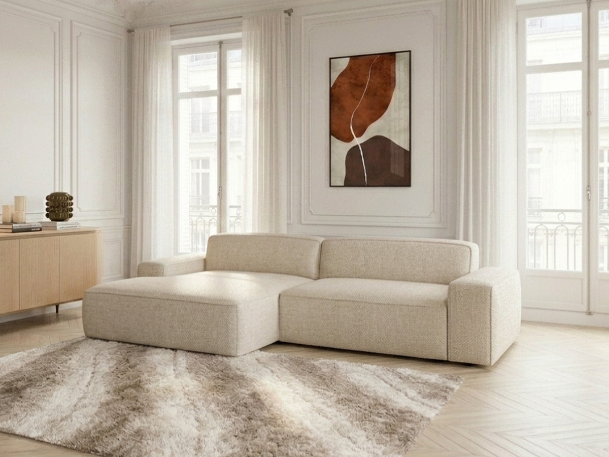 Bobochic Abel Ecksofa mit Schlaffunktion Melange-Stoff Beige Ecke links
