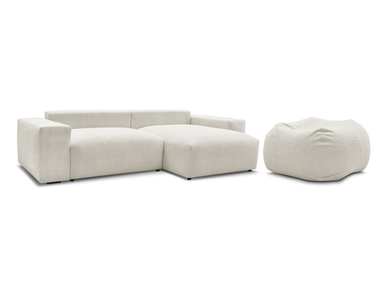 Bobochic Voltaire Ecksofa mit Pouf 310 × 174 cm Melange-Stoff Weiß