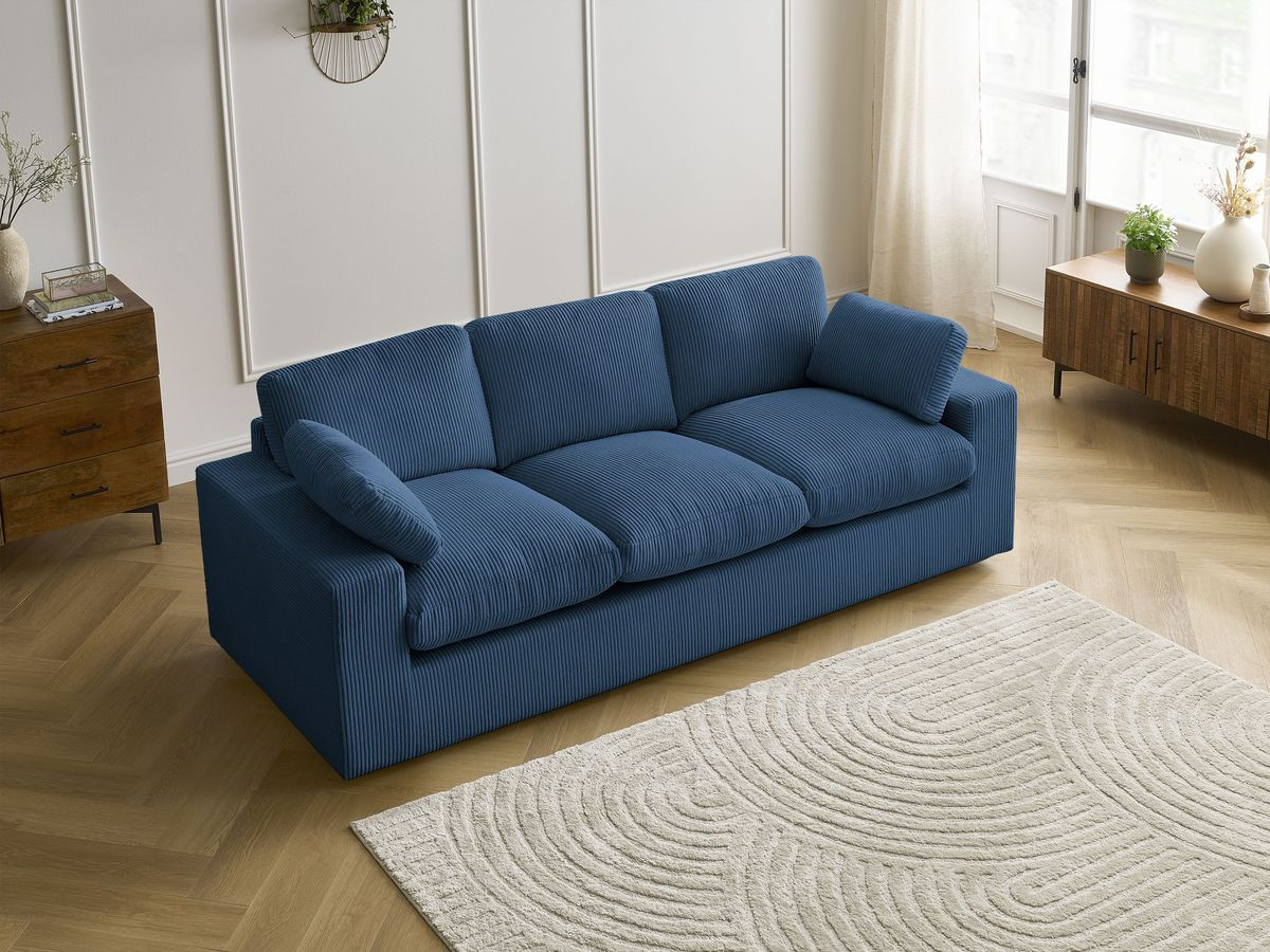 Bobochic Belair Sofa 3-Sitzer 220 × 93 cm Cordsamt Dunkelblau