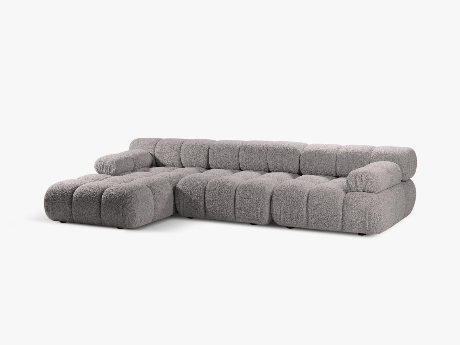 Micadoni Modulares Ecksofa Bellis 4-Sitzer Links Boucle Rolf Hellgrau
