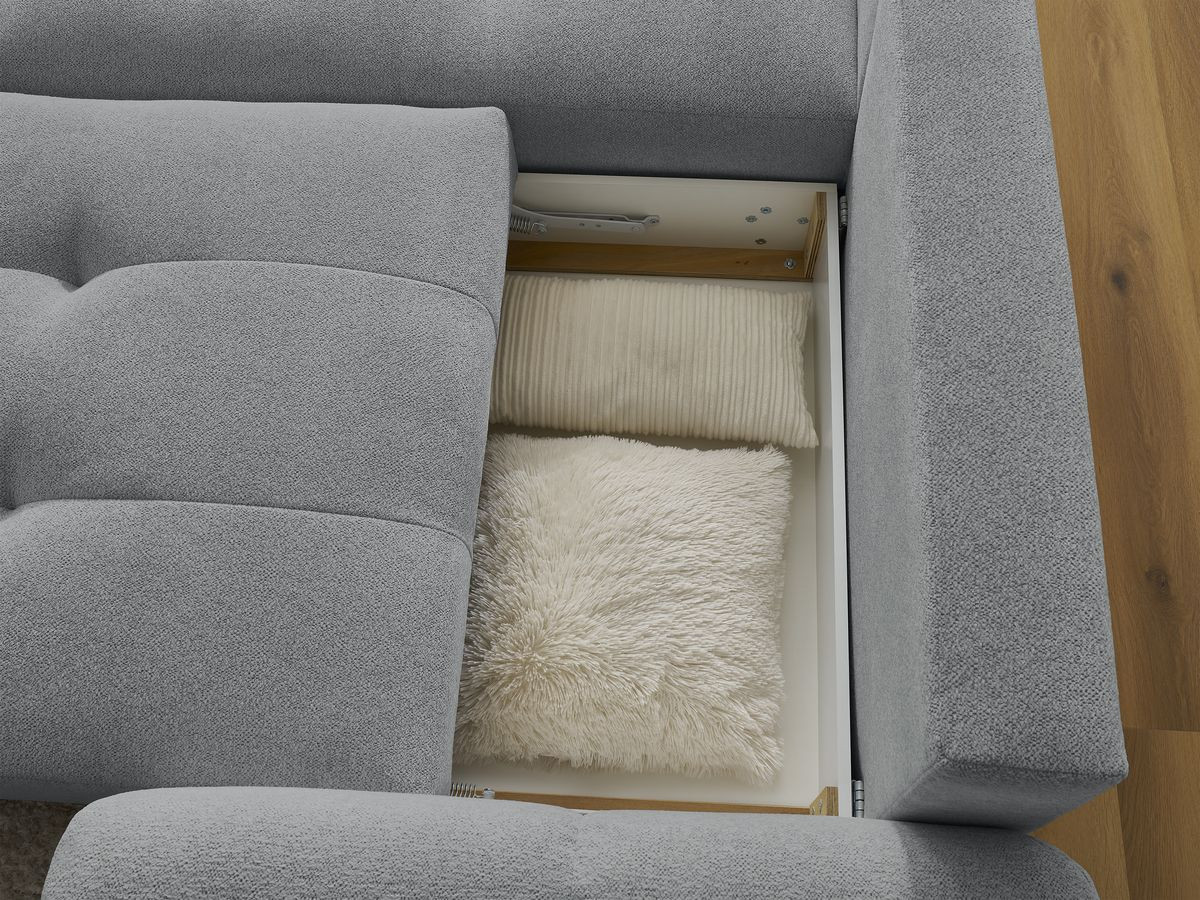 Bobochic Roxelane Ecksofa mit Schlaffunktion und Bettkasten 258 × 150 cm Melange-Stoff Dunkelgrau Ecke links