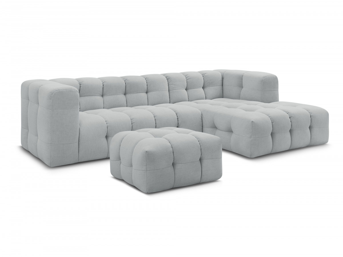 Bobochic Cloud Ecksofa mit Pouf 288 × 184 cm Stoff Hellgrau Ecke rechts