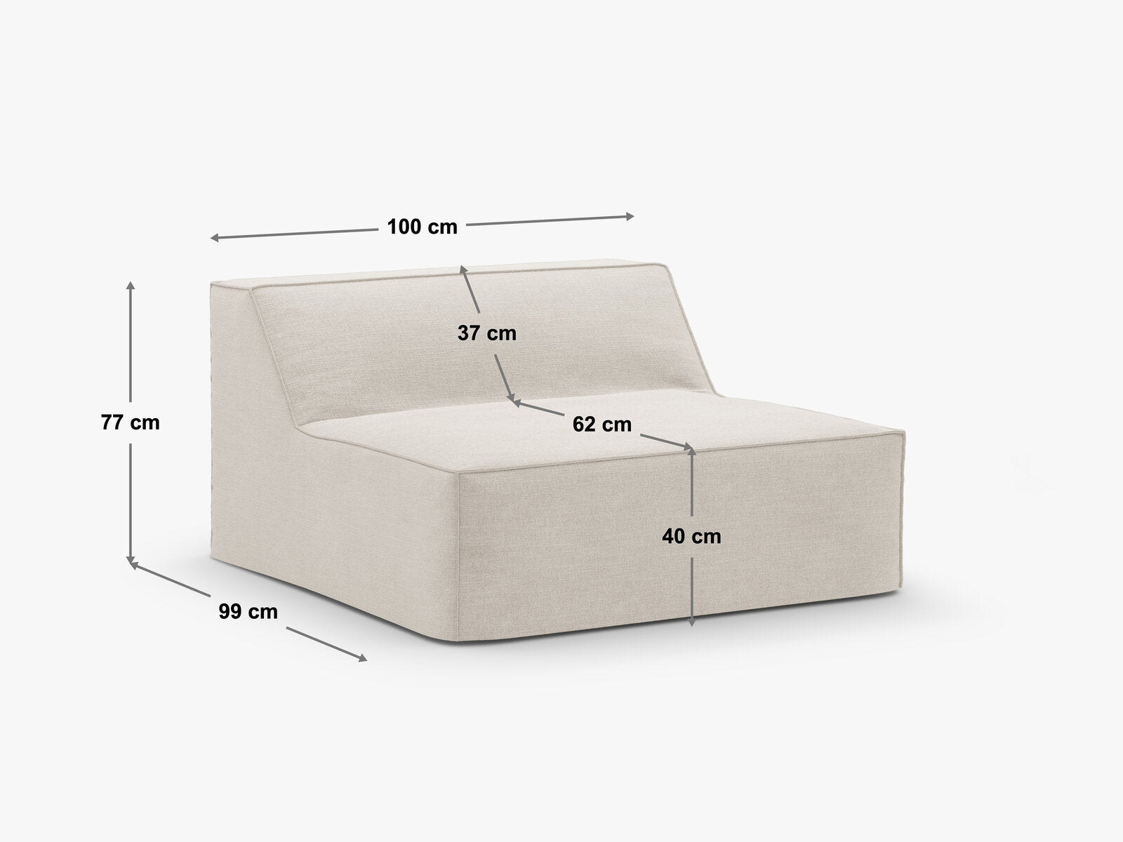 Micadoni Mittelmodul groß ohne Armlehnen Jodie 1-Sitzer Strukturierter Stoff Lins Sand