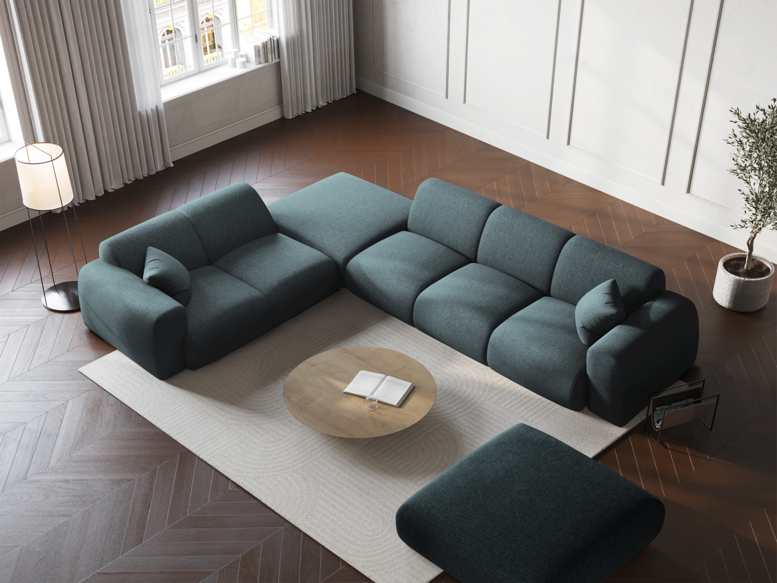 Cosmopolitan Design Ecksofa Nolio 4-Sitzer offen Chenille Haga Petrol Links