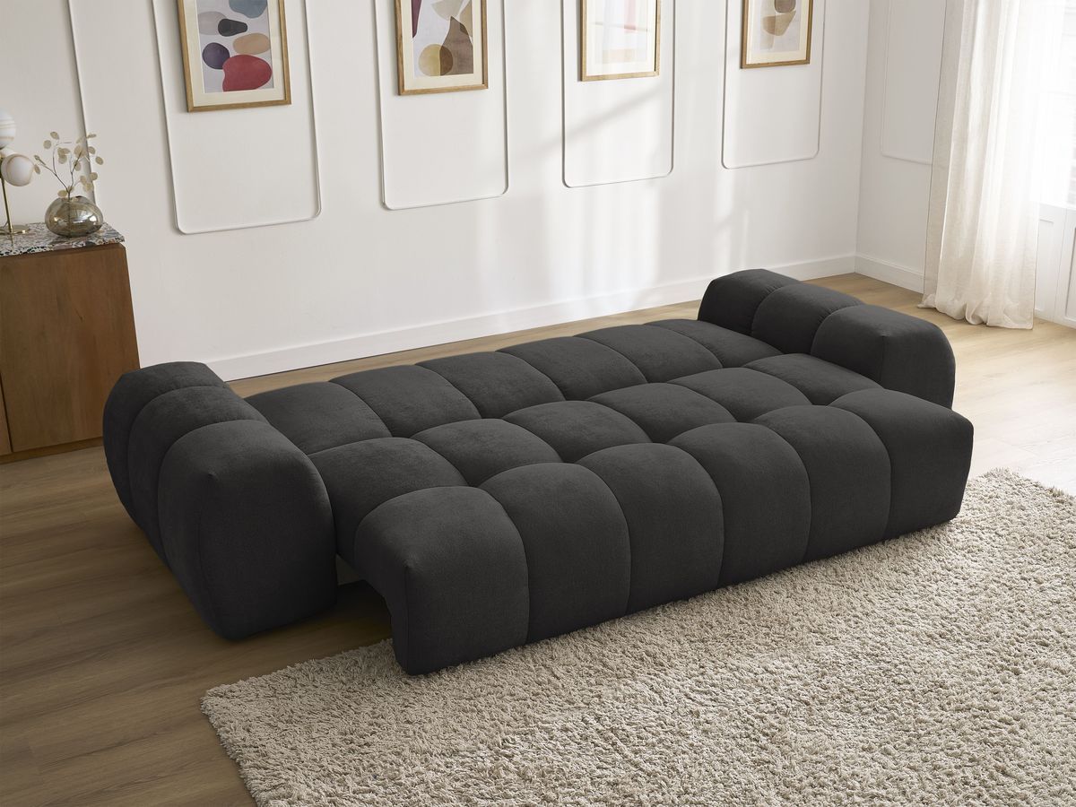 Bobochic Everest Schlafsofa 3-Sitzer mit Bettkasten, 2 Kissen Strukturstoff Schwarz