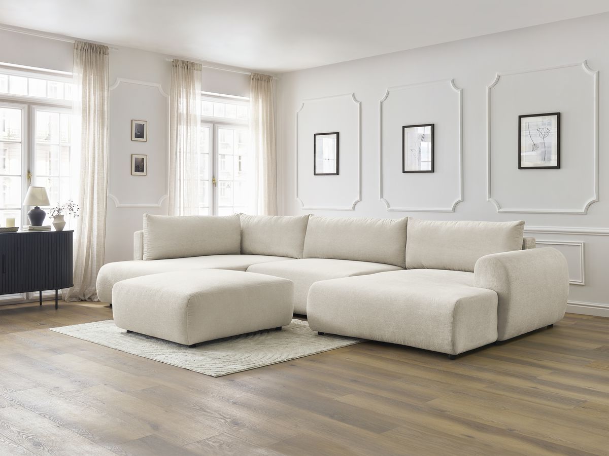Bobochic Lucien Wohnlandschaft mit Pouf Stoff Beige Ecke rechts