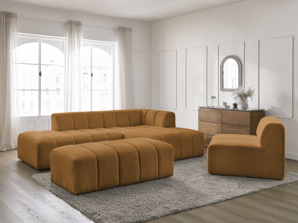 Bobochic Annecy Ecksofa mit Sofamodul und Pouf Bouclé-Stoff Gelb Ecke rechts