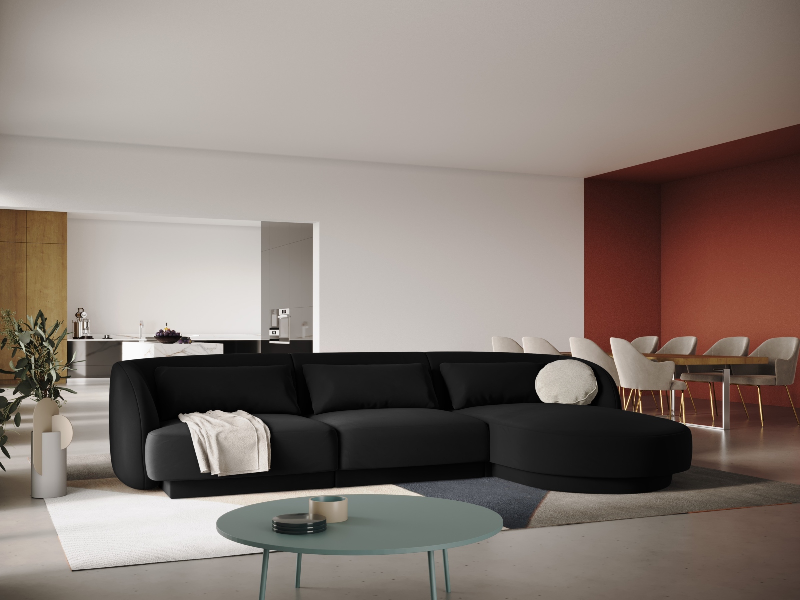 Cosmopolitan Design Ecksofa Tulum 4-Sitzer Samt Bluvel Schwarz Rechts