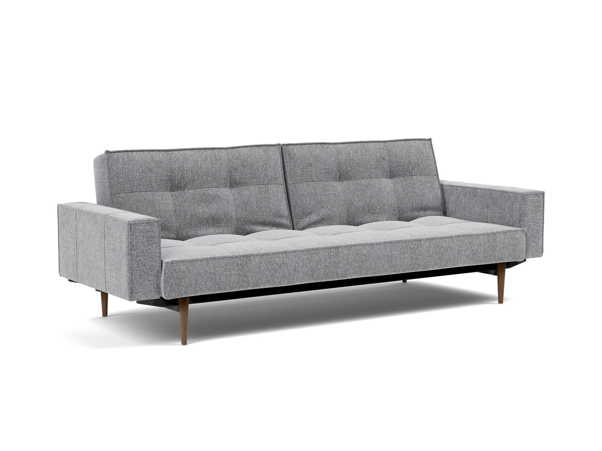 Schlafsofa Splitback mit Armlehnen Strukturierter Stoff Twist 565-Granite Beine Styletto Eiche dunkel