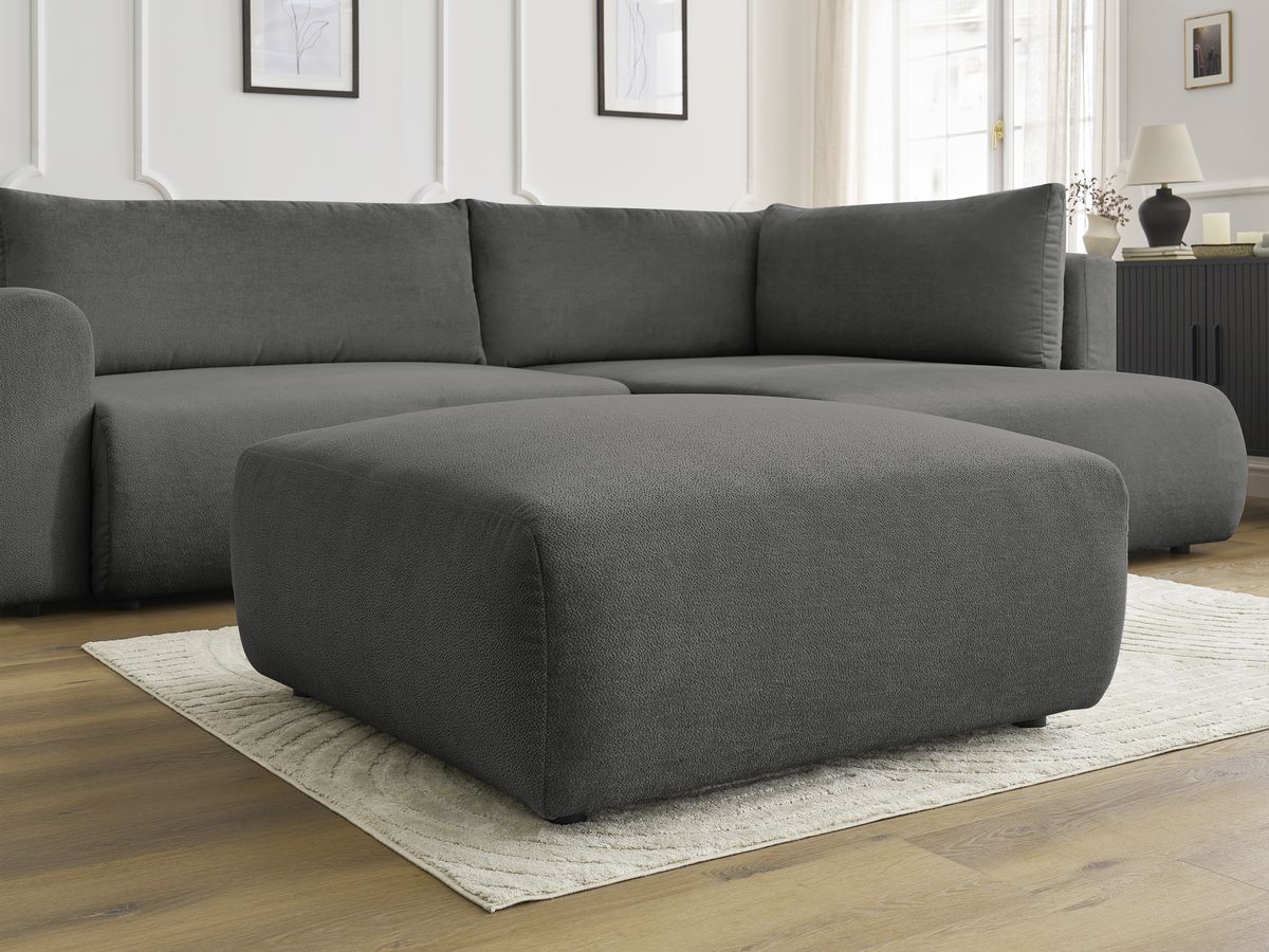 Bobochic Lucien Ecksofa mit Schlaffunktion und Bettkasten und Pouf 296 × 198 cm Stoff Dunkelgrau Ecke rechts