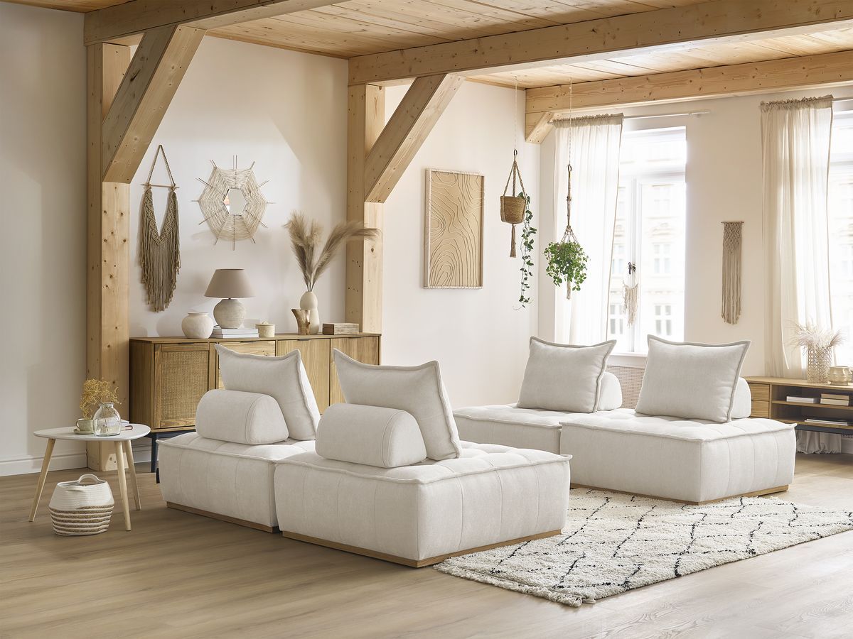Bobochic Elisa Sofa 4-Sitzer Strukturstoff Weiß