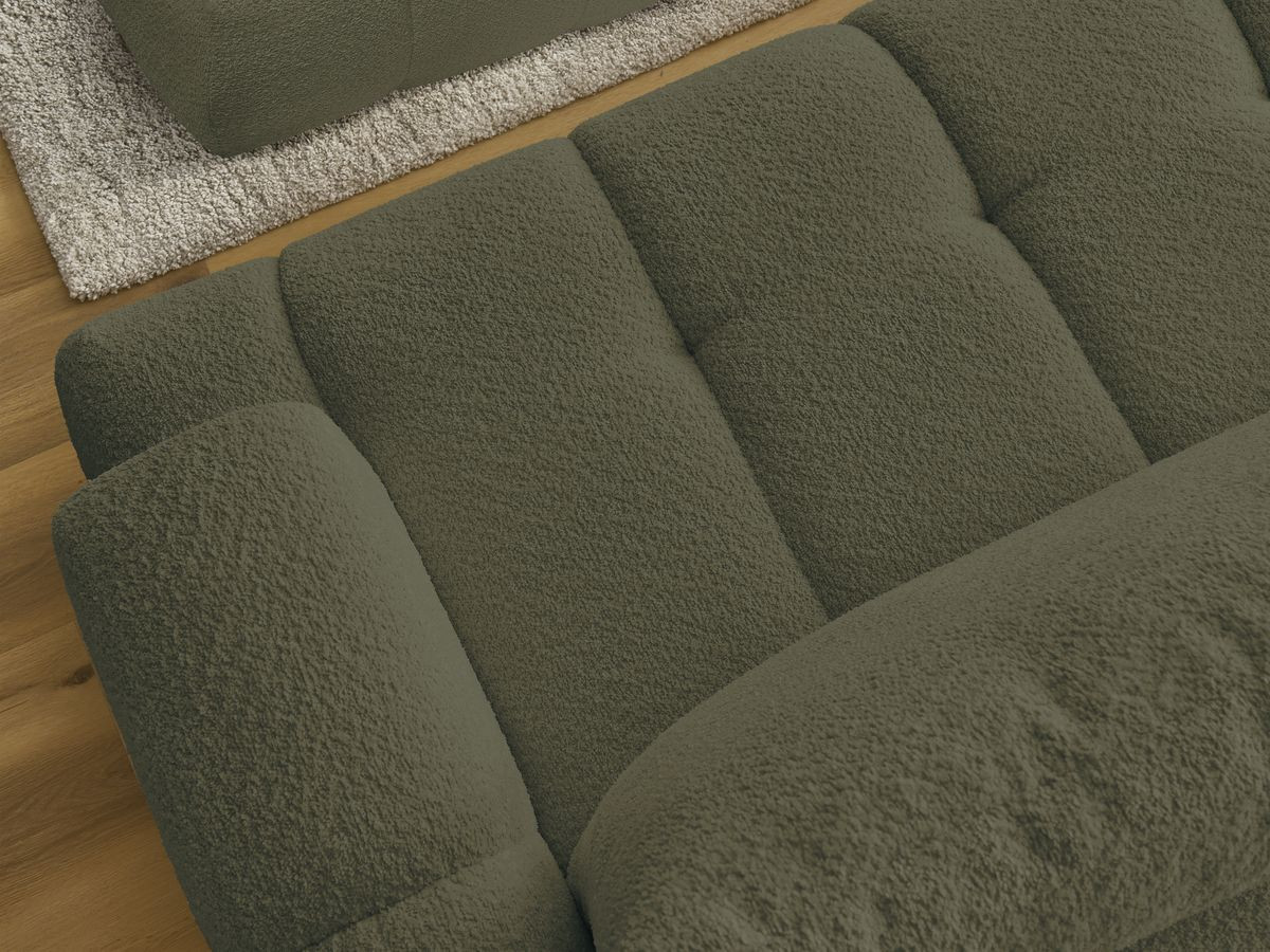 Bobochic Fuji Ecksofa mit Schlaffunktion und Bettkasten und Pouf 292 × 160 cm Bouclé-Stoff Grün Ecke links