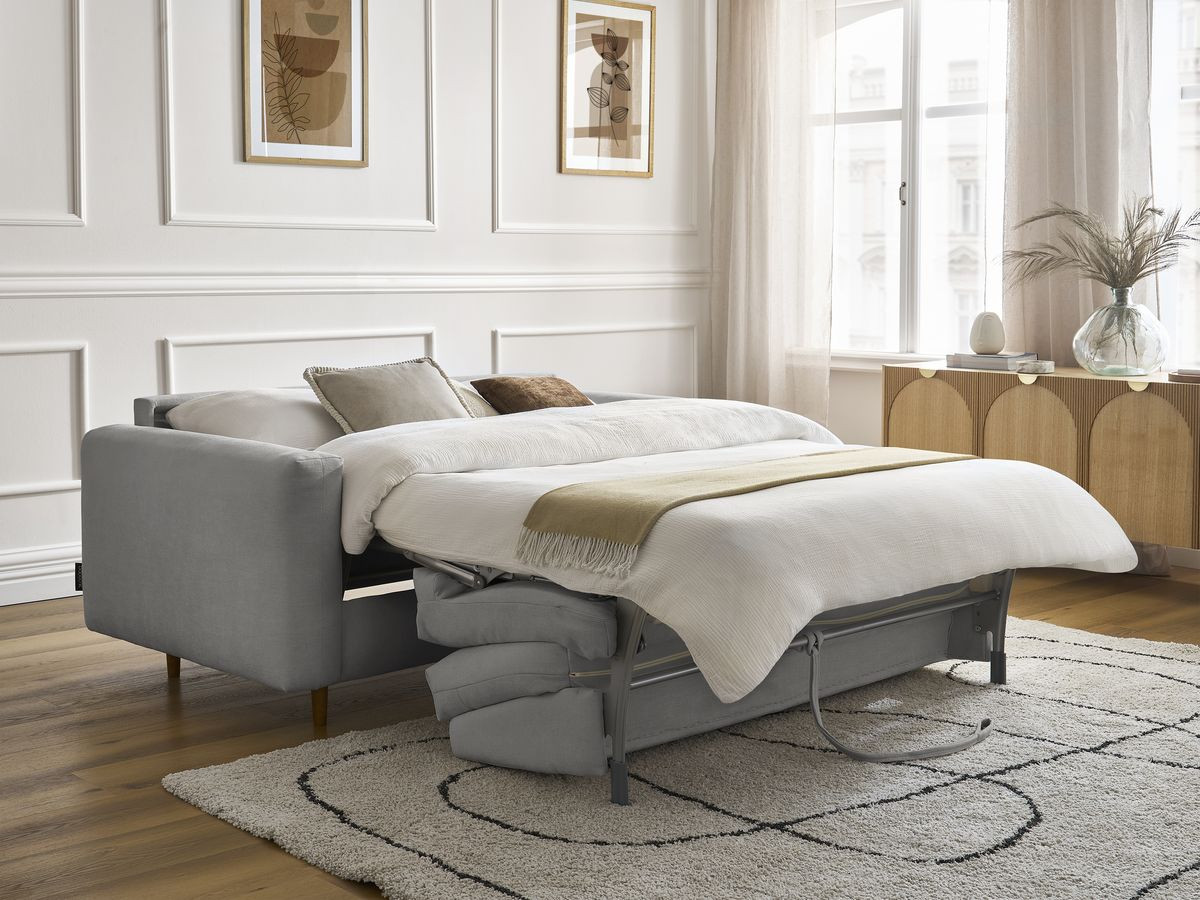 Bobochic Cocoone Schlafsofa 3-Sitzer Stoff Grau, Liegefläche 140 × 200 cm