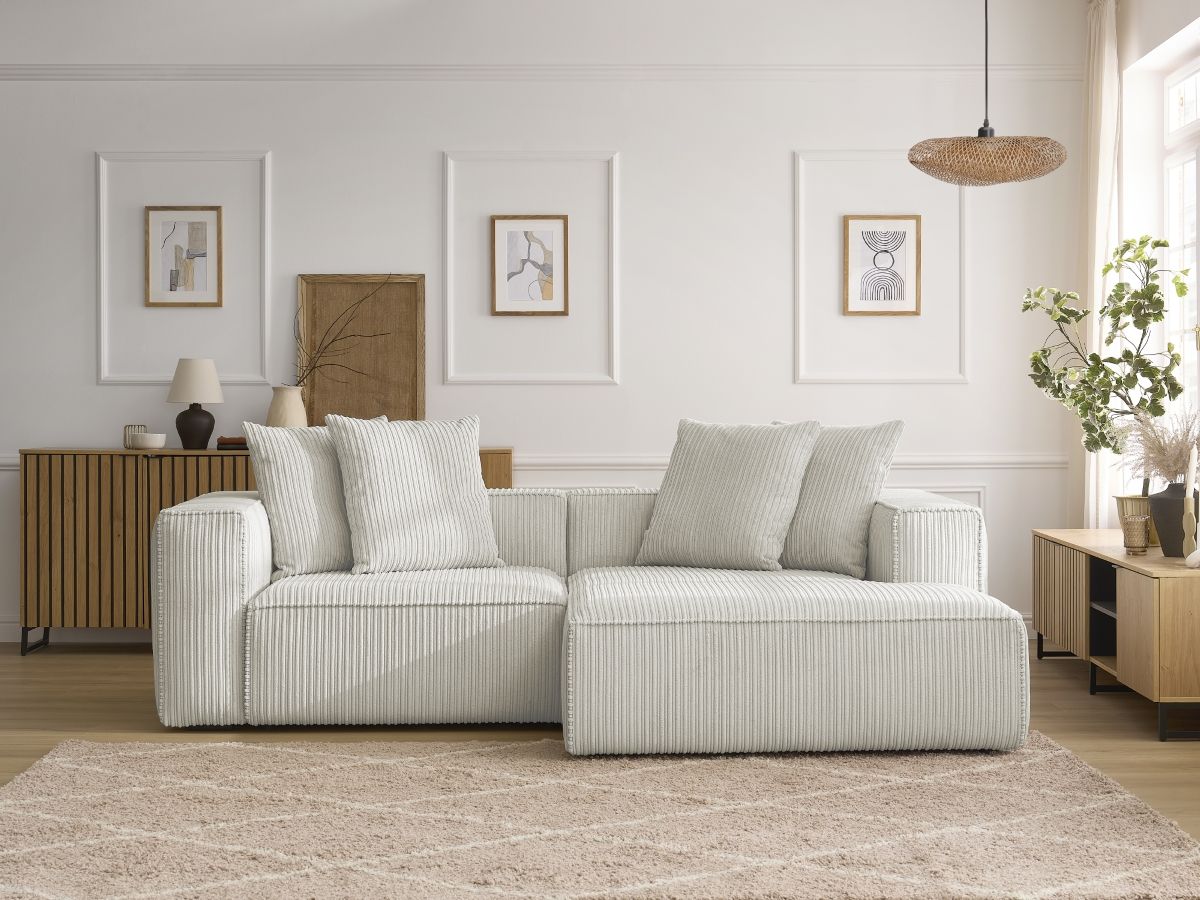 Bobochic Nina Ecksofa Cordsamt Hellgrau Ecke rechts