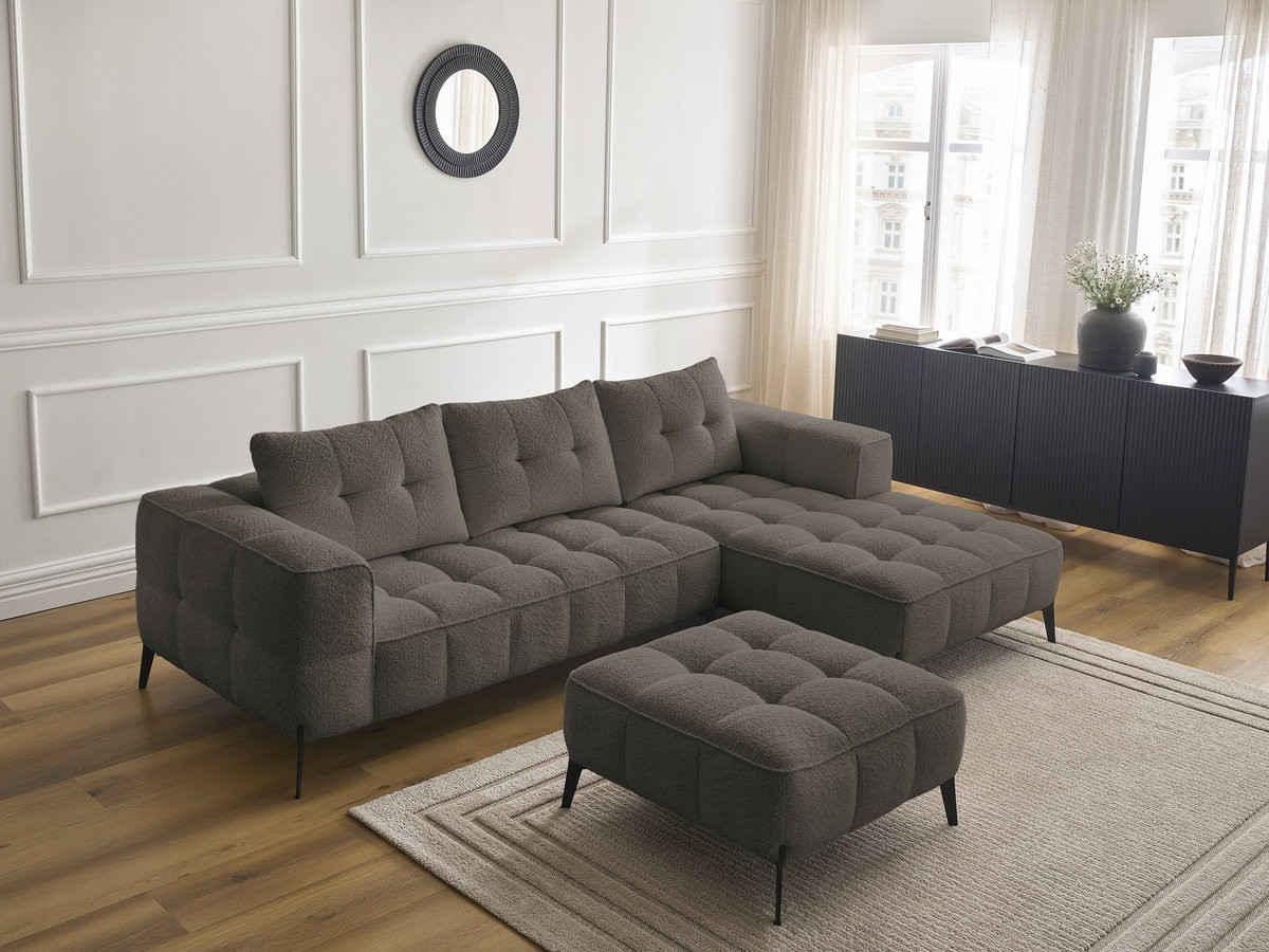Bobochic Anis Ecksofa mit Pouf Bouclé-Stoff Braun Ecke rechts