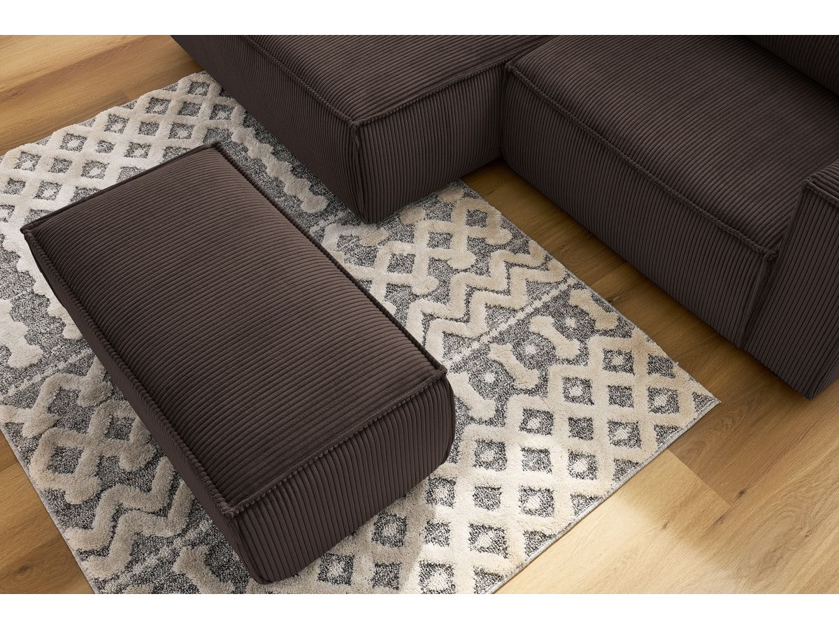 Bobochic Nihad Ecksofa mit Pouf Cordsamt Braun Ecke links
