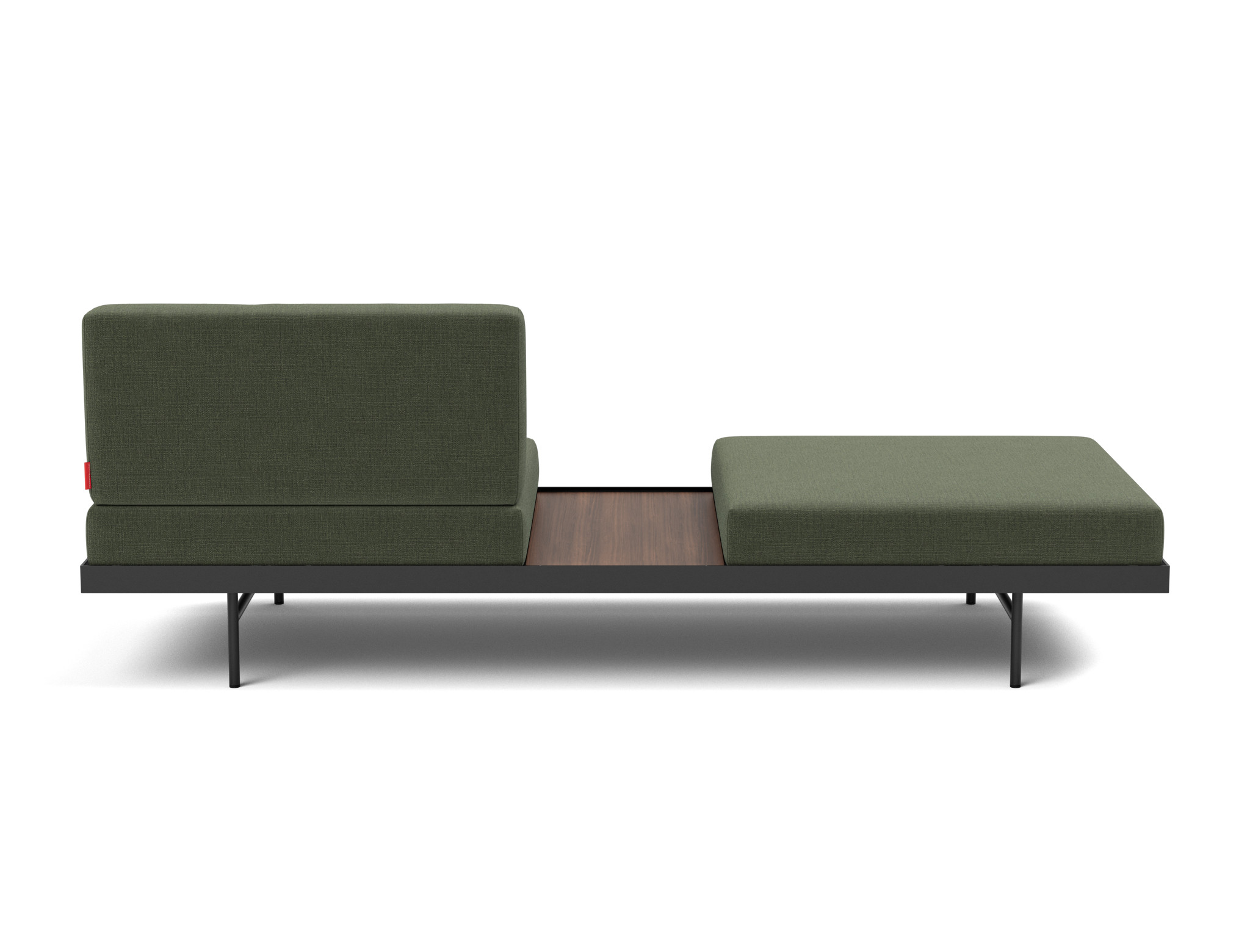 Tagesbett Puri Chenille Esina 413-Olive-Green Beine mit Nussbaumtisch