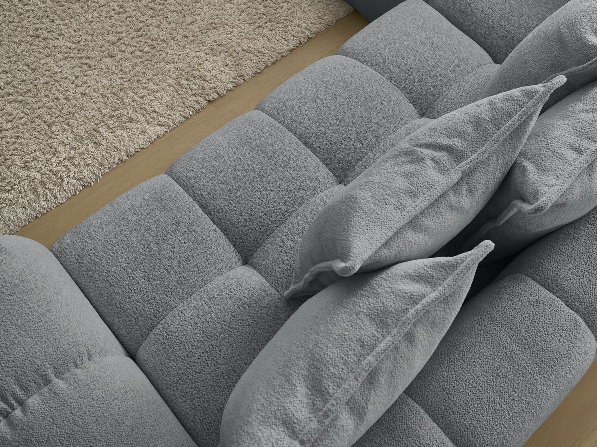Bobochic Everest Ecksofa mit Schlaffunktion und Bettkasten 320 × 212 cm, 10 Kissen Melange-Stoff Dunkelgrau Ecke links