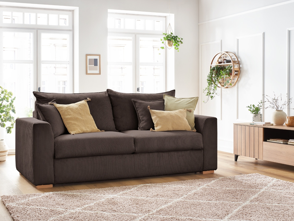Bobochic Augustin Schlafsofa 3-Sitzer Cordsamt Braun, Liegefläche 140 × 200 cm