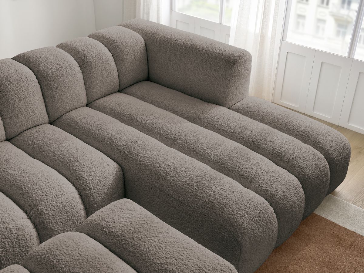 Bobochic Talia Ecksofa mit Pouf Bouclé-Stoff Braun Ecke rechts