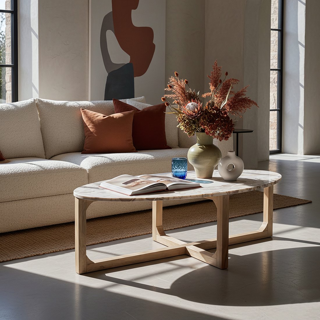 Raw Materials Marmor-Couchtisch Creme 120x60x38cm