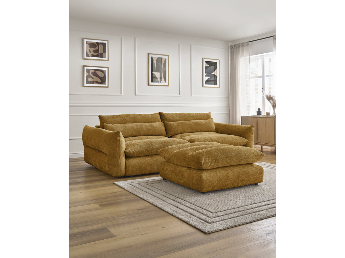 Bobochic Neil Sofa 3-Sitzer mit Pouf Strukturstoff Gelb