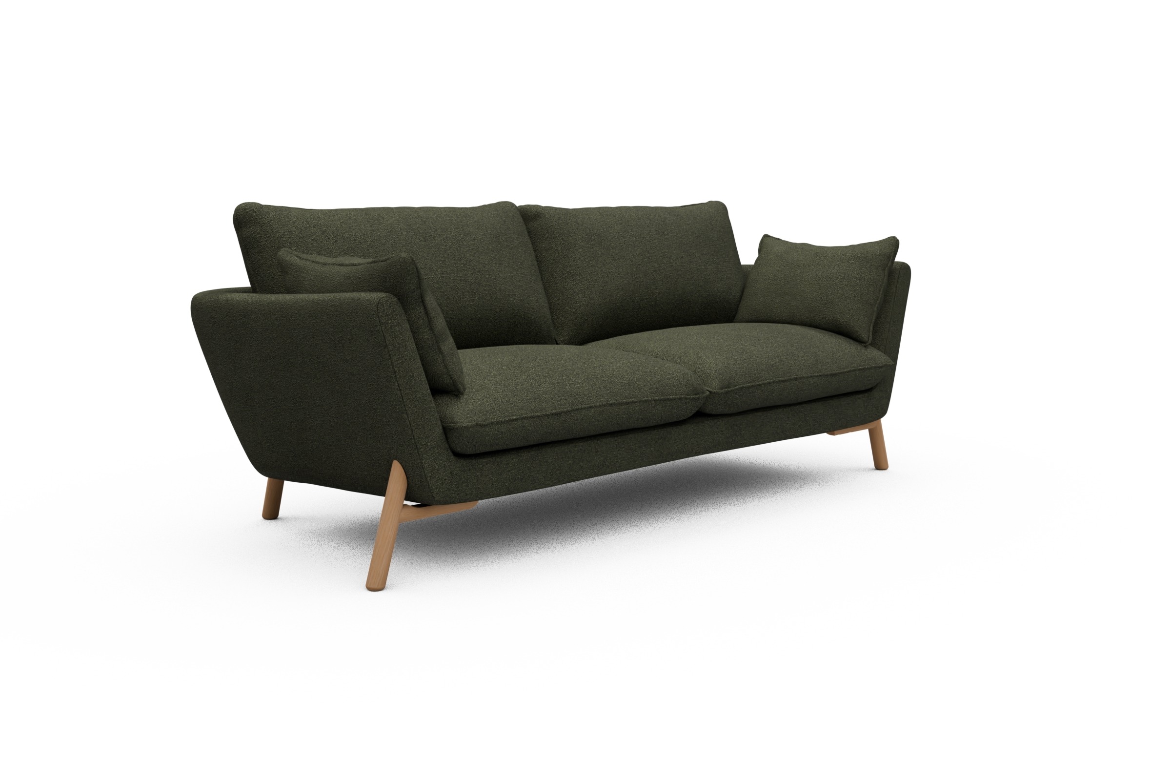 Sofa Emil 3-Sitzer Beinfarbe Eiche Natur Boucle-Forest-Green