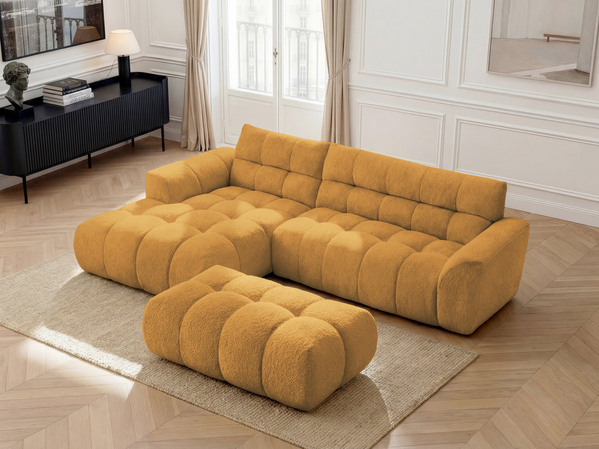 Bobochic Jaya Ecksofa mit Pouf Chenille Gelb Ecke links