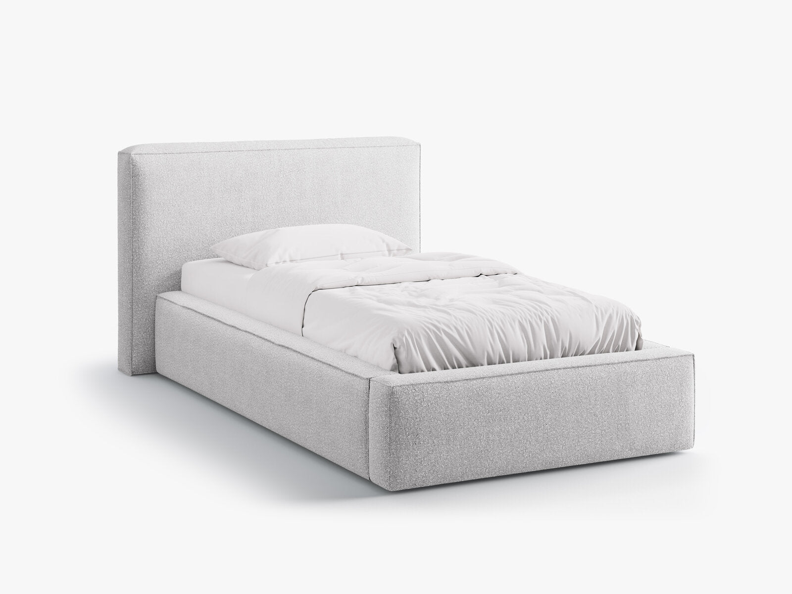 Micadoni Single Polsterbett mit Stauraum Jodie Boucle Baloo Hellgrau 90x200