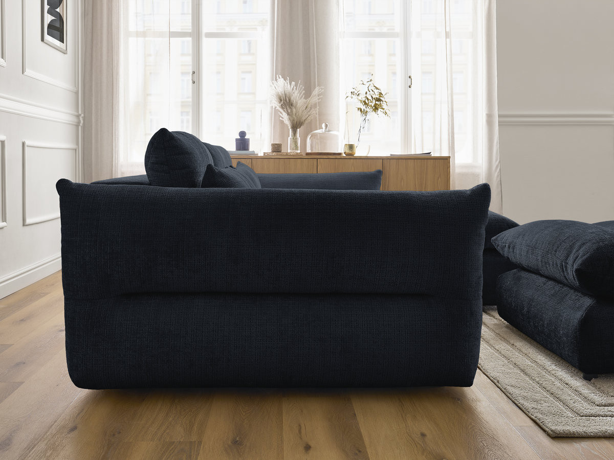 Bobochic Neil Ecksofa mit Pouf Strukturstoff Dunkelblau Ecke rechts