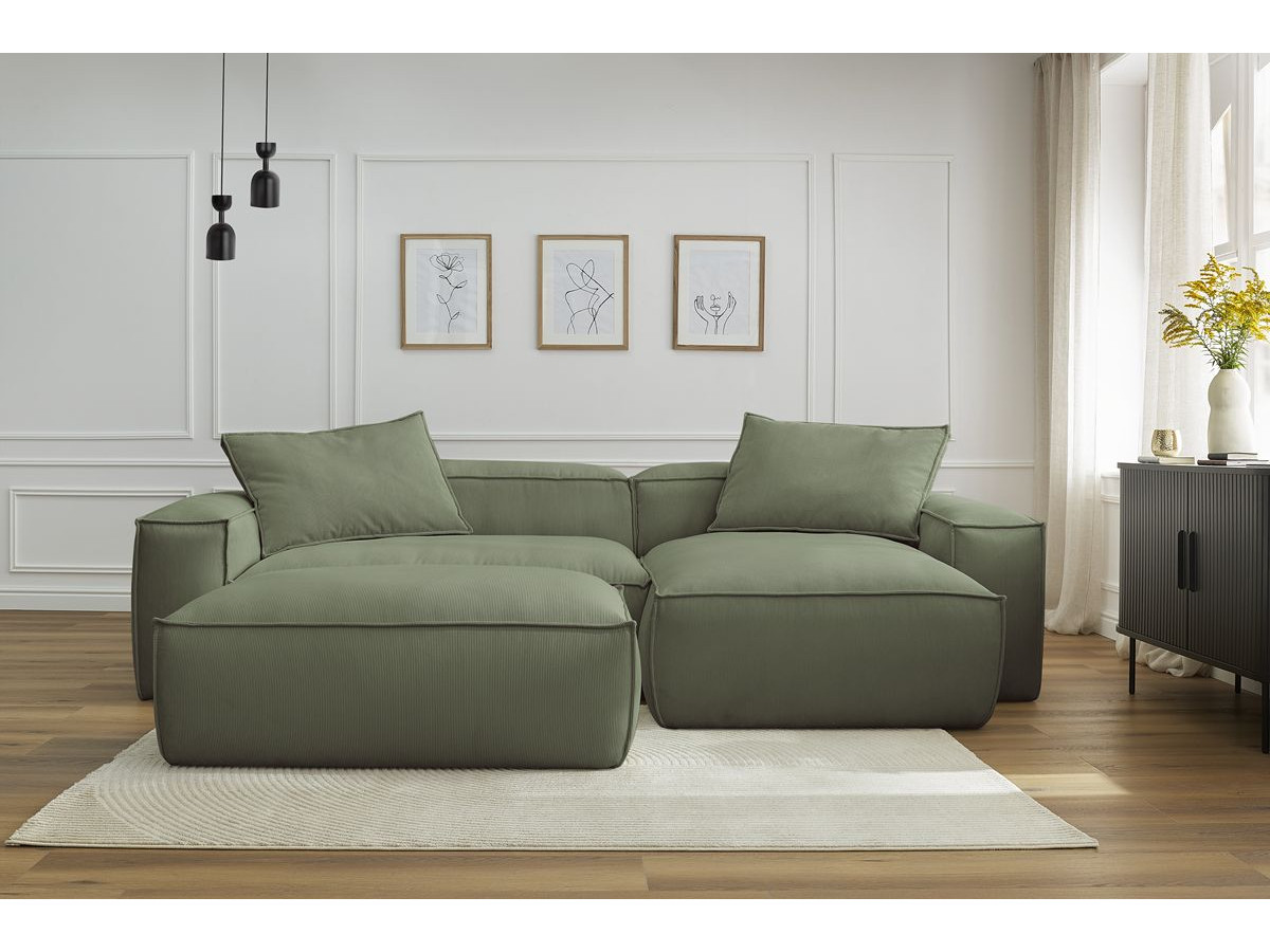 Bobochic Boheme Ecksofa mit Pouf Cordsamt Grün