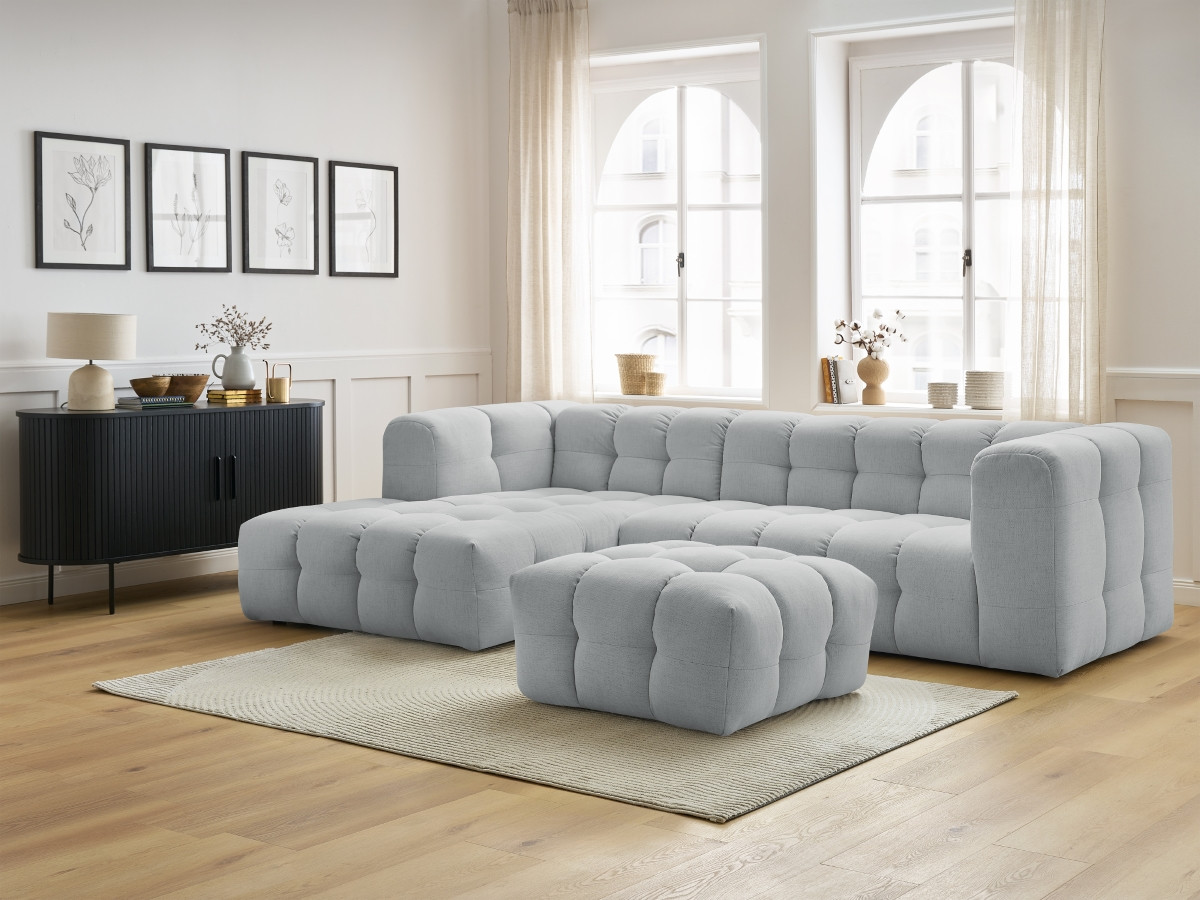 Bobochic Cloud Ecksofa mit Pouf 288 × 184 cm Stoff Hellgrau Ecke links