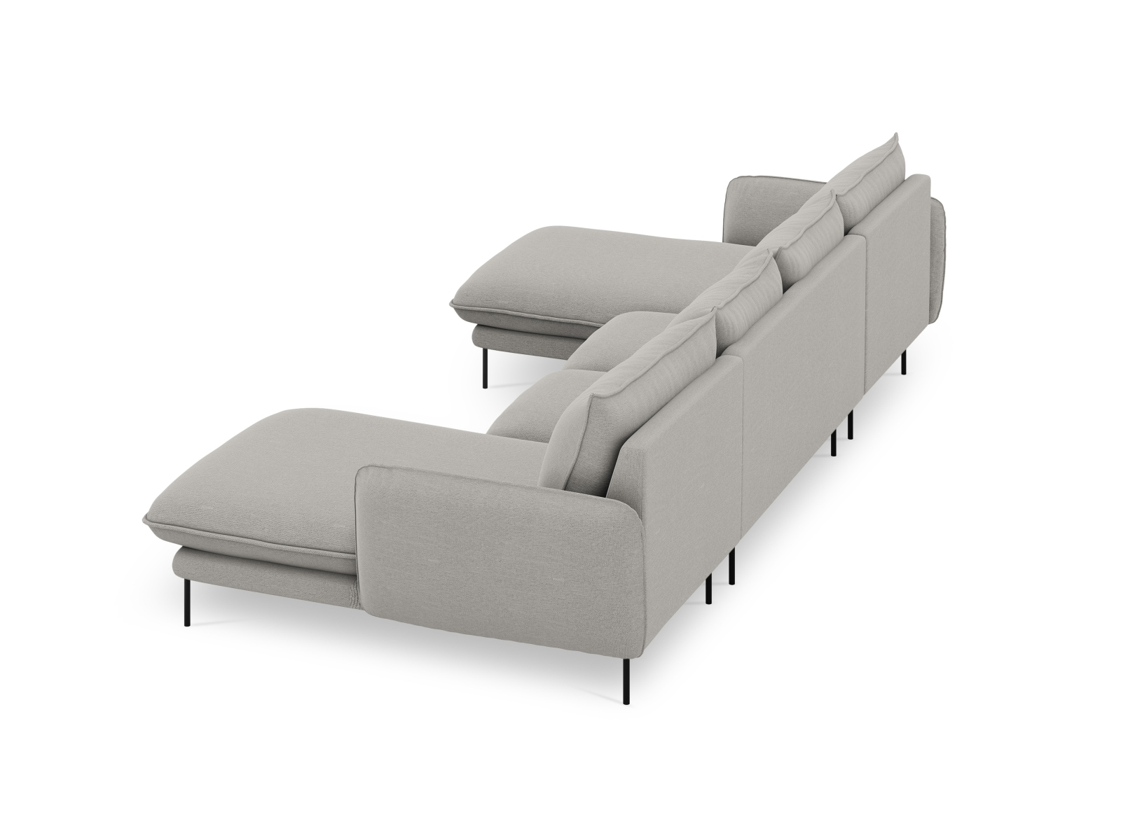Cosmopolitan Design Panoramasofa Vienna 6-Sitzer Strukturierter Stoff Asgard/Positano Hellgrau Beine Schwarzes Metall