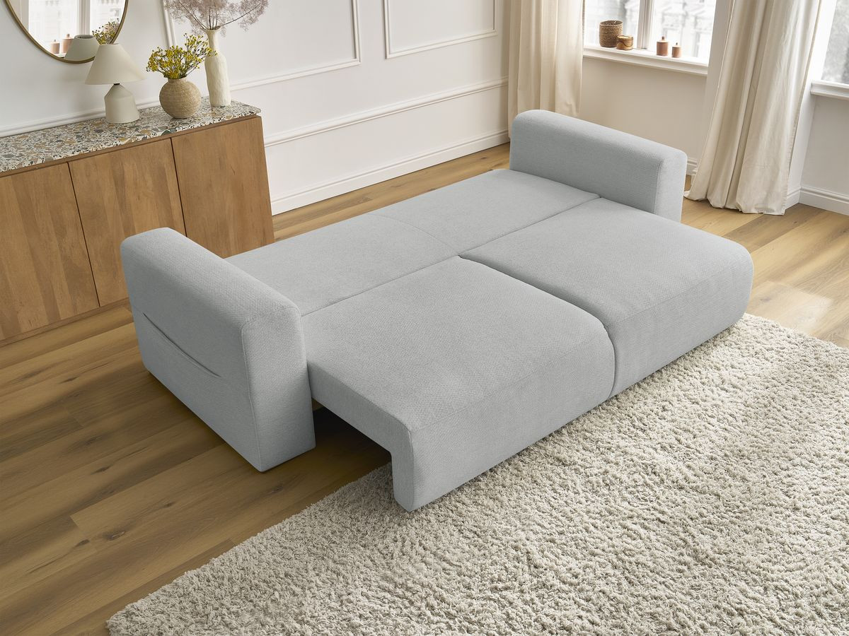 Bobochic Sidonie Schlafsofa 3-Sitzer mit Bettkasten Melange-Stoff Hellgrau