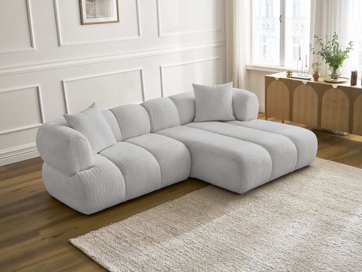 Bobochic Pamira Ecksofa Bouclé-Stoff Hellgrau Ecke rechts
