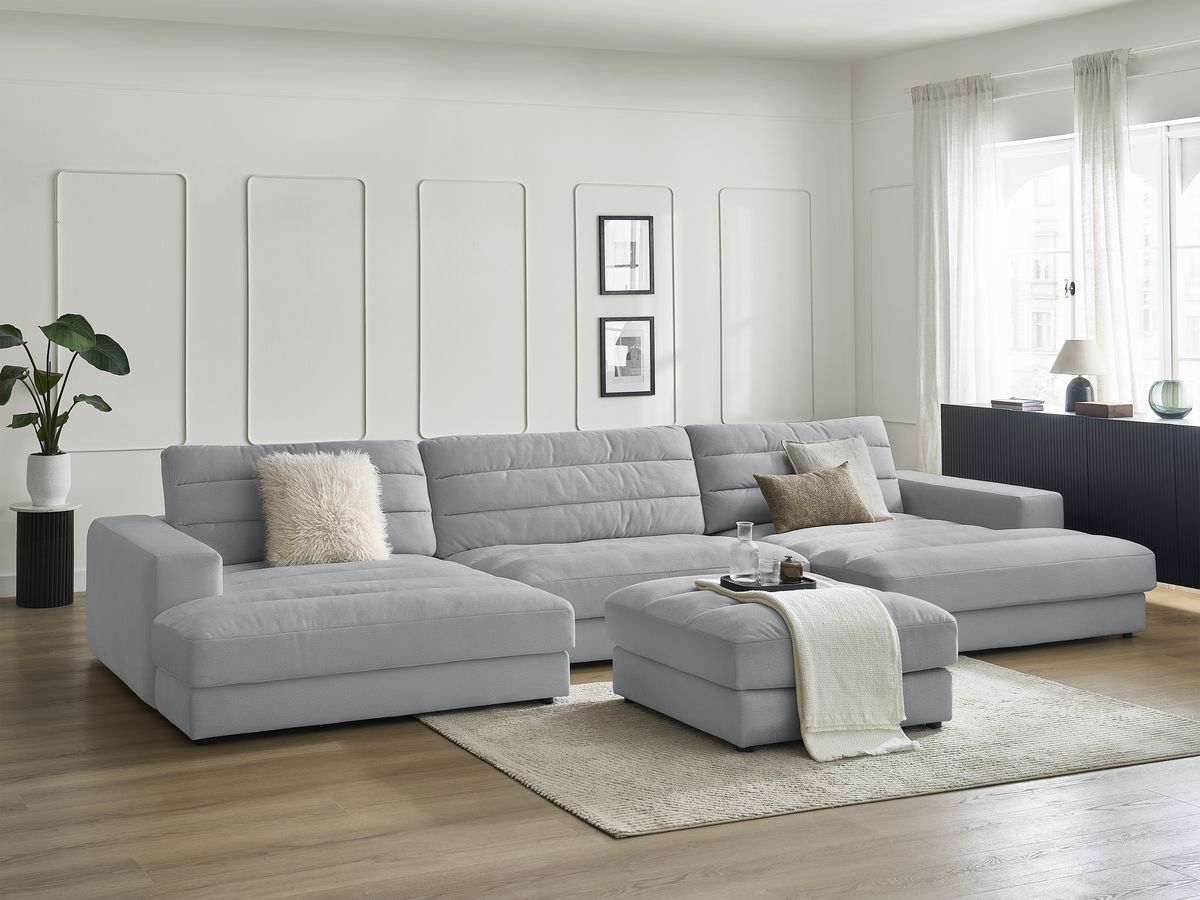 Bobochic Sierra Wohnlandschaft mit Pouf Samt Hellgrau